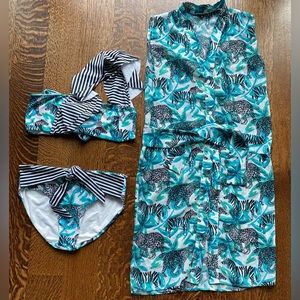 Girls cheetah and zebra print bathing suit and coverup size 16
